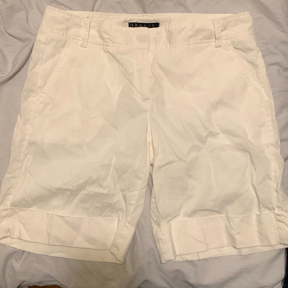 theory white linen capri shorts